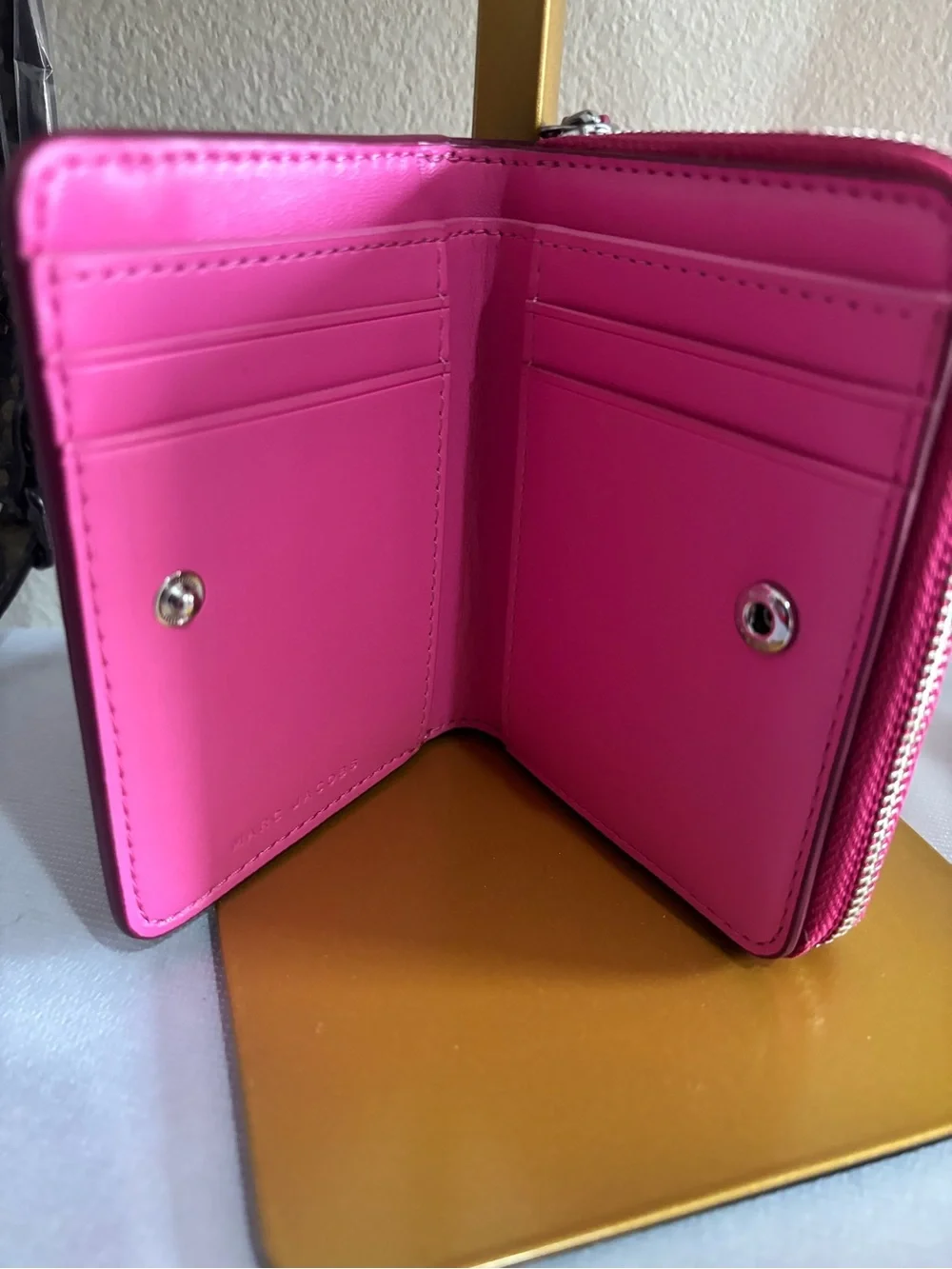 Marc Jacobs Pink Pebbled Zip-Around Compact Wallet